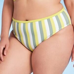 Kona Sol Yellow, White and Green Striped Medium Coverage Hipster Size S #